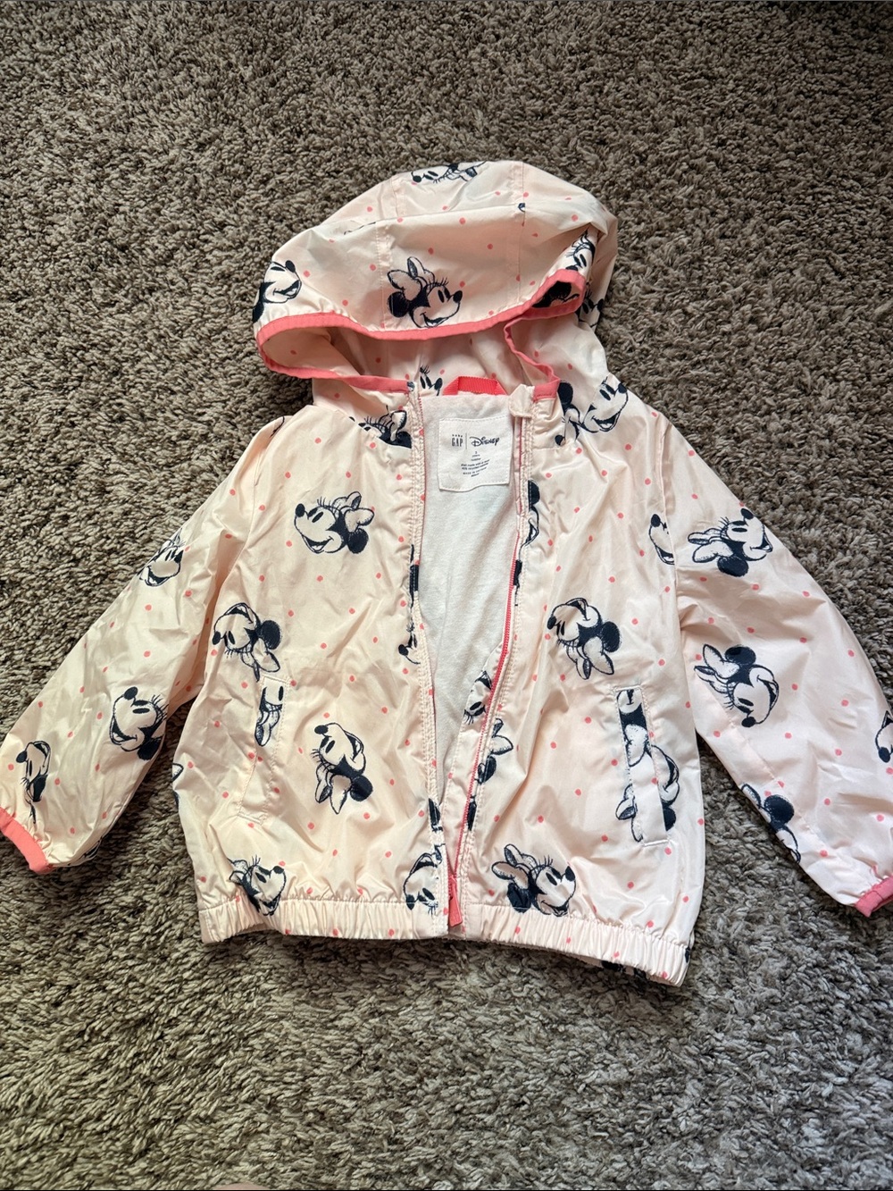 GAP DISNEY Pink Hooded Minnie Mouse Rain Jacket with Navy Print